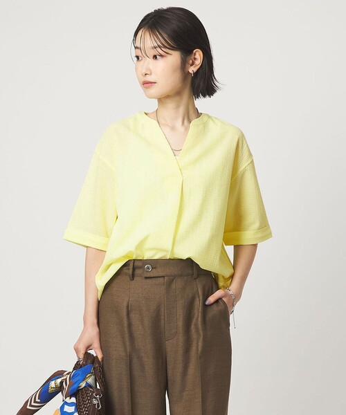 green label relaxing(グリーンレーベルリラクシング)の「サッカー スキッパー プルオーバー カットソー(Tシャツ/カットソー・レディース・ブラック/ホワイト/イエロー/オリーブ/ワイン・FREE)」の18枚目の写真