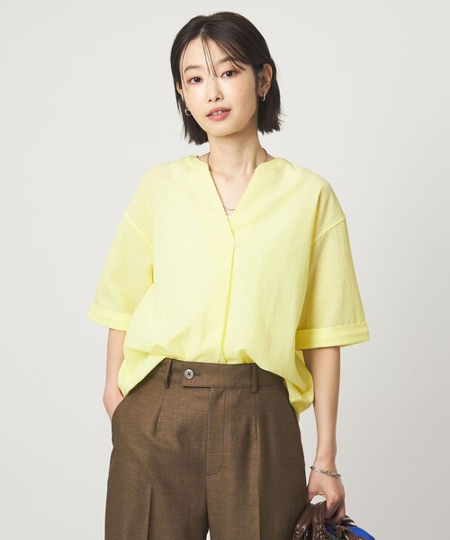 green label relaxing(グリーンレーベルリラクシング)の「サッカー スキッパー プルオーバー カットソー(Tシャツ/カットソー・レディース・ブラック/ホワイト/イエロー/オリーブ/ワイン・FREE)」の19枚目の写真
