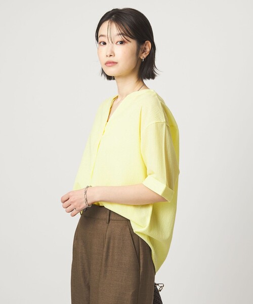 green label relaxing(グリーンレーベルリラクシング)の「サッカー スキッパー プルオーバー カットソー(Tシャツ/カットソー・レディース・ブラック/ホワイト/イエロー/オリーブ/ワイン・FREE)」の20枚目の写真