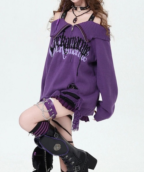 SPIGA(スピーガ)の「ショルダーストラップオフショルダメージ加工ニット(ニット/セーター・レディース・パープル/レッド/ピンク・FREE)」の5枚目の写真