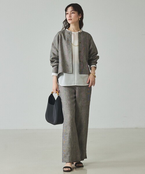 qualite（カリテ）の「【大人のリラックスパンツ】ラメリネンドロストパンツ/夏服/春服/オフィスカジュアル/リネン/セットアップ対応（その他パンツ・レディース・グレイッシュベージュ・36/38）」の6枚目の写真