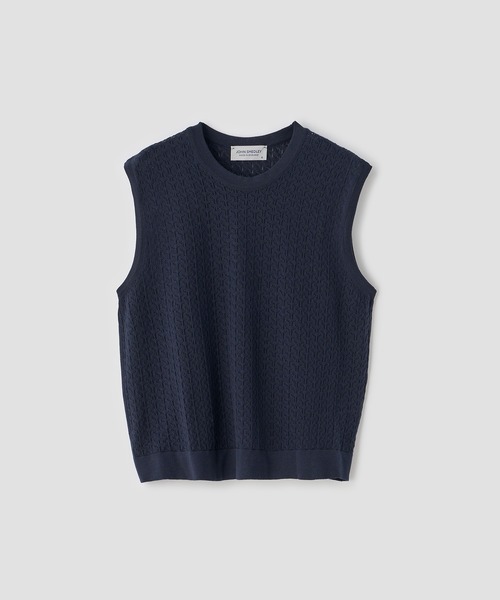 JOHN SMEDLEY(ジョンスメドレー)の「コットンレース編みノースリーブニットトップス(ニット/セーター・レディース・ネイビー・S/M)」の1枚目の写真