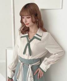 an another angelus | クロスタイ付きバイカラーブラウス/fint フィント(シャツ/ブラウス)