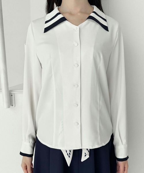 an another angelus（アンアナザーアンジェラス）の「クロスタイ付きバイカラーブラウス/fint フィント（シャツ/ブラウス・レディース・アイボリー/オフホワイト・FREE）」の3枚目の写真