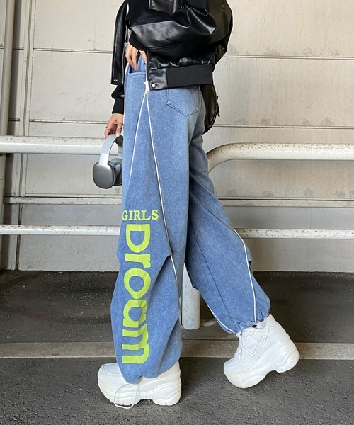non-hedge(ノンヘッジ)の「ブリーチラインロゴスウェットワイドパンツ(スウェットパンツ・レディース・ブラック/ブルー/グレー・FREE)」の18枚目の写真