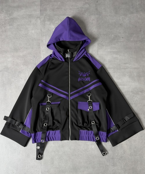 Amilige(アミリージュ)の「コウモリクロスバイカラージャージトップス(パーカー・レディース・ブラック×パープル/ブラック×ホワイト/ホワイト×ブルー・FREE)」の18枚目の写真