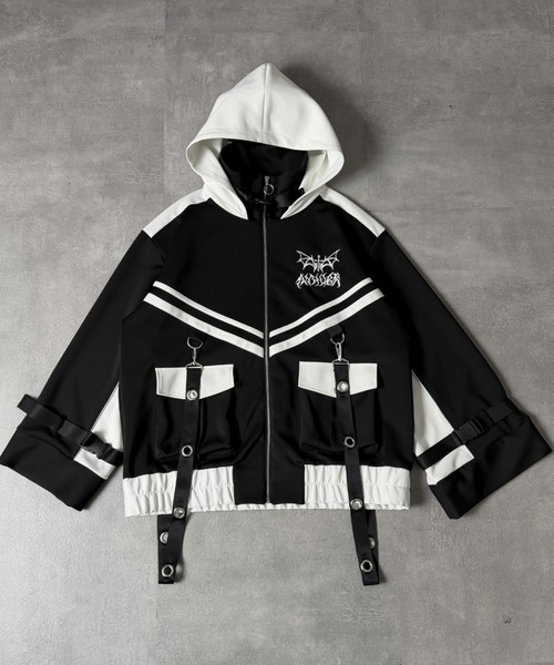 Amilige(アミリージュ)の「コウモリクロスバイカラージャージトップス(パーカー・レディース・ブラック×パープル/ブラック×ホワイト/ホワイト×ブルー・FREE)」の17枚目の写真