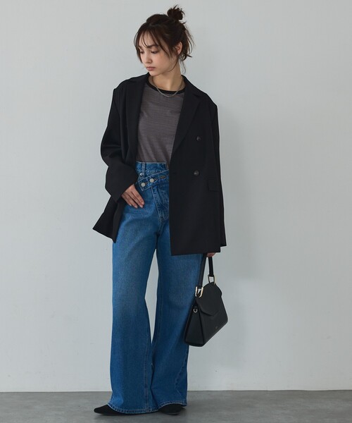 abahouse mavie（アバハウスマヴィ）の「【リンガーT】ボーダーコンパクトTシャツ/夏服/半袖/スタイルアップ（Tシャツ/カットソー・レディース・ブラック/サックスブルー/グレー・フリー）」の8枚目の写真