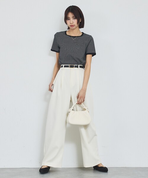 abahouse mavie（アバハウスマヴィ）の「【リンガーT】ボーダーコンパクトTシャツ/夏服/半袖/スタイルアップ（Tシャツ/カットソー・レディース・ブラック/サックスブルー/グレー・フリー）」の16枚目の写真