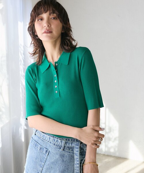 RIVE DROITE（リヴドロワ）の「予約【オンオフ使える】クールフィールポロニット（ニット/セーター・レディース・オフホワイト/グリーン/ブラック・FREE）」の12枚目の写真