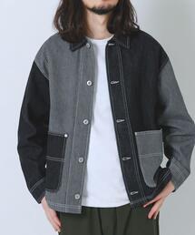 ITEMS URBANRESEARCH（アイテムズ アーバンリサーチ）の「ヒッコリー×デニム切替ワークジャケット（デニムジャケット）」