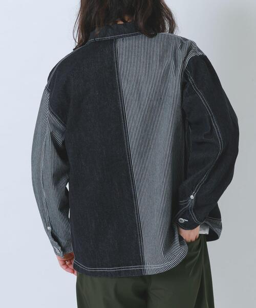 ITEMS URBANRESEARCH(アイテムズ アーバンリサーチ)の「ヒッコリー×デニム切替ワークジャケット(デニムジャケット・メンズ・ブラック/ネイビー・LARGE/MEDIUM)」の5枚目の写真