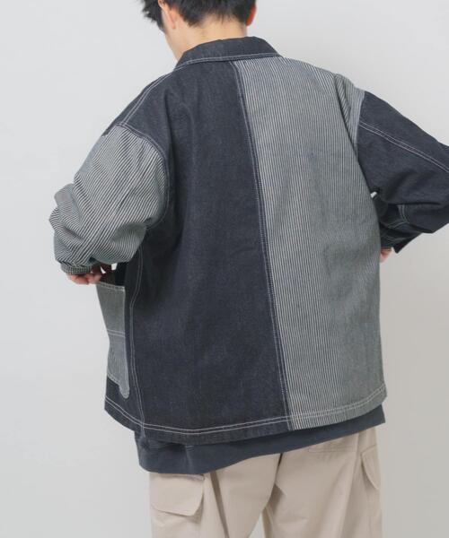 ITEMS URBANRESEARCH(アイテムズ アーバンリサーチ)の「ヒッコリー×デニム切替ワークジャケット(デニムジャケット・メンズ・ブラック/ネイビー・LARGE/MEDIUM)」の7枚目の写真