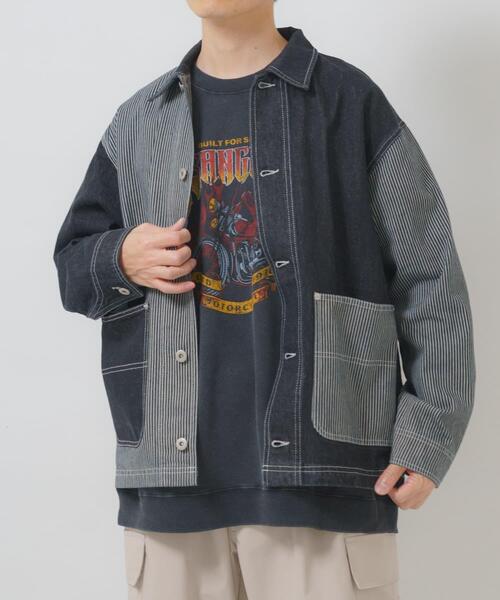 ITEMS URBANRESEARCH(アイテムズ アーバンリサーチ)の「ヒッコリー×デニム切替ワークジャケット(デニムジャケット・メンズ・ブラック/ネイビー・LARGE/MEDIUM)」の10枚目の写真