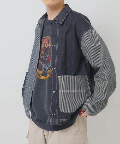 ITEMS URBANRESEARCH(アイテムズ アーバンリサーチ)の「ヒッコリー×デニム切替ワークジャケット(デニムジャケット・メンズ・ブラック/ネイビー・LARGE/MEDIUM)」の11枚目の写真