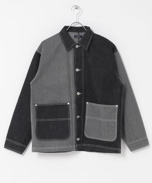 ITEMS URBANRESEARCH(アイテムズ アーバンリサーチ)の「ヒッコリー×デニム切替ワークジャケット(デニムジャケット・メンズ・ブラック/ネイビー・LARGE/MEDIUM)」の13枚目の写真