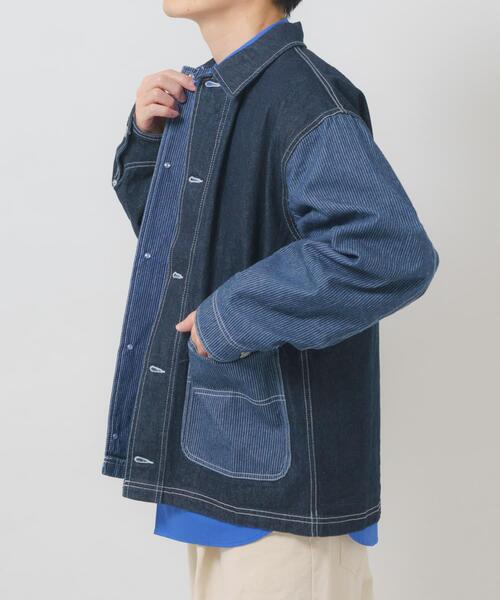 ITEMS URBANRESEARCH(アイテムズ アーバンリサーチ)の「ヒッコリー×デニム切替ワークジャケット(デニムジャケット・メンズ・ブラック/ネイビー・LARGE/MEDIUM)」の19枚目の写真