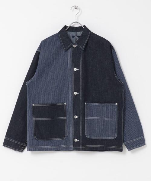 ITEMS URBANRESEARCH(アイテムズ アーバンリサーチ)の「ヒッコリー×デニム切替ワークジャケット(デニムジャケット・メンズ・ブラック/ネイビー・LARGE/MEDIUM)」の21枚目の写真