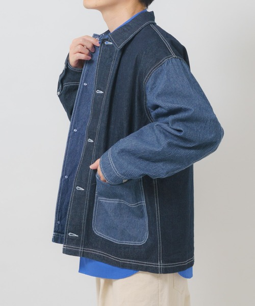 ITEMS URBANRESEARCH(アイテムズ アーバンリサーチ)の「ヒッコリー×デニム切替ワークジャケット(デニムジャケット・メンズ・ブラック/ネイビー・LARGE/MEDIUM)」の5枚目の写真