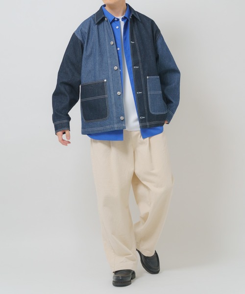 ITEMS URBANRESEARCH(アイテムズ アーバンリサーチ)の「ヒッコリー×デニム切替ワークジャケット(デニムジャケット・メンズ・ブラック/ネイビー・LARGE/MEDIUM)」の6枚目の写真