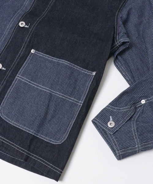 ITEMS URBANRESEARCH(アイテムズ アーバンリサーチ)の「ヒッコリー×デニム切替ワークジャケット(デニムジャケット・メンズ・ブラック/ネイビー・LARGE/MEDIUM)」の8枚目の写真