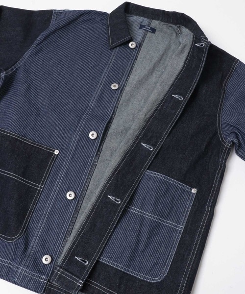 ITEMS URBANRESEARCH(アイテムズ アーバンリサーチ)の「ヒッコリー×デニム切替ワークジャケット(デニムジャケット・メンズ・ブラック/ネイビー・LARGE/MEDIUM)」の9枚目の写真