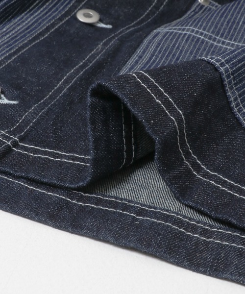 ITEMS URBANRESEARCH(アイテムズ アーバンリサーチ)の「ヒッコリー×デニム切替ワークジャケット(デニムジャケット・メンズ・ブラック/ネイビー・LARGE/MEDIUM)」の11枚目の写真