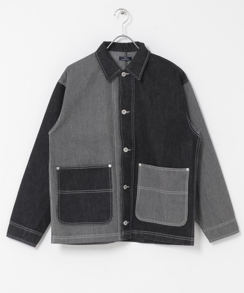 ITEMS URBANRESEARCH(アイテムズ アーバンリサーチ)の「ヒッコリー×デニム切替ワークジャケット(デニムジャケット・メンズ・ブラック/ネイビー・LARGE/MEDIUM)」の18枚目の写真