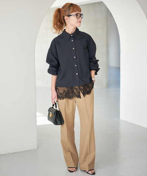 Spick & Span（スピックアンドスパン）の「《手洗い可 / 追加》レースタイプライターシャツ（シャツ/ブラウス・レディース・ホワイト/ネイビー・FREE）」の5枚目の写真