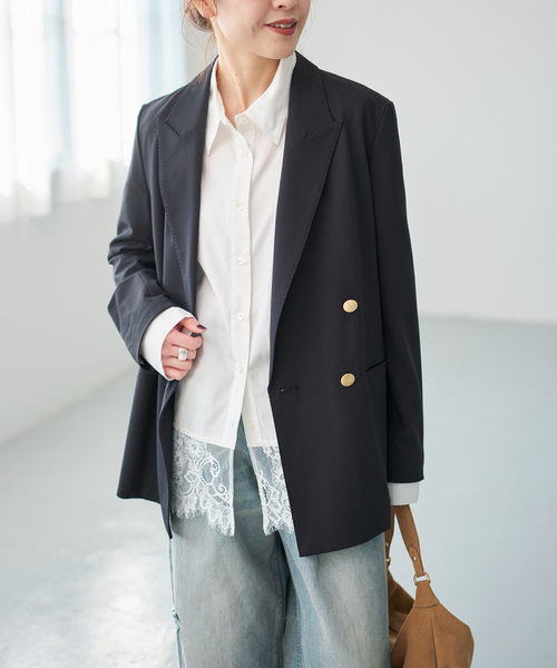 Spick & Span（スピックアンドスパン）の「《手洗い可 / 追加》レースタイプライターシャツ（シャツ/ブラウス・レディース・ホワイト/ネイビー・FREE）」の6枚目の写真