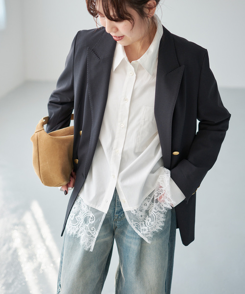 Spick & Span（スピックアンドスパン）の「《手洗い可 / 追加》レースタイプライターシャツ（シャツ/ブラウス・レディース・ホワイト/ネイビー・FREE）」の7枚目の写真