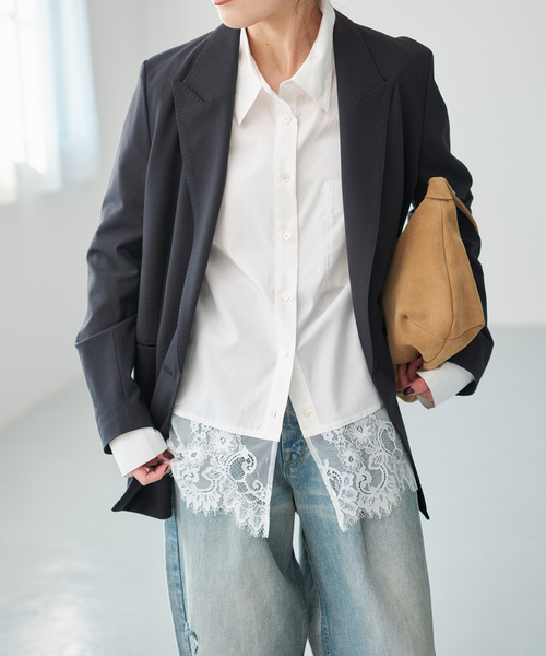 Spick & Span（スピックアンドスパン）の「《手洗い可 / 追加》レースタイプライターシャツ（シャツ/ブラウス・レディース・ホワイト/ネイビー・FREE）」の8枚目の写真