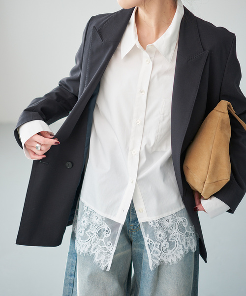 Spick & Span（スピックアンドスパン）の「《手洗い可 / 追加》レースタイプライターシャツ（シャツ/ブラウス・レディース・ホワイト/ネイビー・FREE）」の9枚目の写真