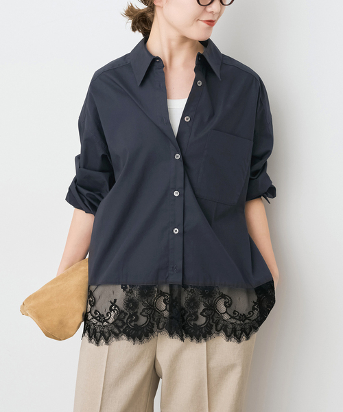 Spick & Span（スピックアンドスパン）の「《手洗い可 / 追加》レースタイプライターシャツ（シャツ/ブラウス・レディース・ホワイト/ネイビー・FREE）」の11枚目の写真