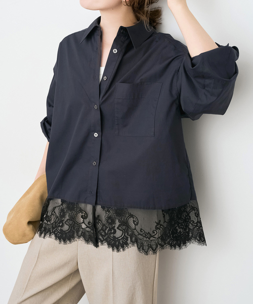 Spick & Span（スピックアンドスパン）の「《手洗い可 / 追加》レースタイプライターシャツ（シャツ/ブラウス・レディース・ホワイト/ネイビー・FREE）」の12枚目の写真