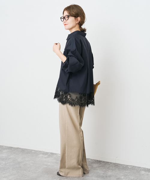 Spick & Span（スピックアンドスパン）の「《手洗い可 / 追加》レースタイプライターシャツ（シャツ/ブラウス・レディース・ホワイト/ネイビー・FREE）」の14枚目の写真