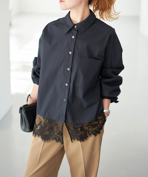 Spick & Span（スピックアンドスパン）の「《手洗い可 / 追加》レースタイプライターシャツ（シャツ/ブラウス・レディース・ホワイト/ネイビー・FREE）」の16枚目の写真