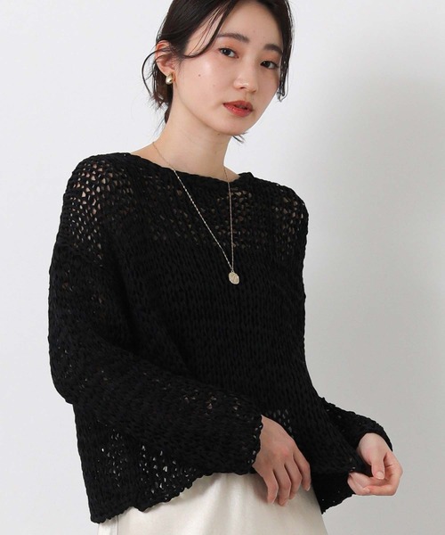 Gready Brilliant(グレディブリリアン)の「テープヤーンハンドボートネックニット(ニット/セーター・レディース・オフホワイト/ブラック/ベージュ・FREE)」の2枚目の写真