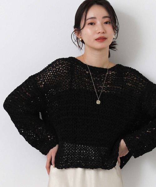 Gready Brilliant(グレディブリリアン)の「テープヤーンハンドボートネックニット(ニット/セーター・レディース・オフホワイト/ブラック/ベージュ・FREE)」の16枚目の写真