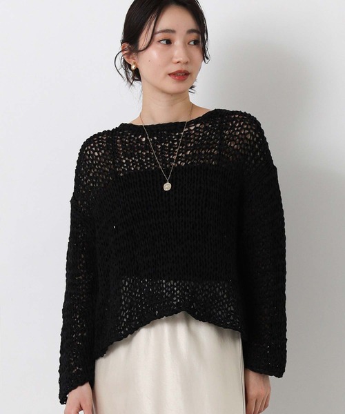 Gready Brilliant(グレディブリリアン)の「テープヤーンハンドボートネックニット(ニット/セーター・レディース・オフホワイト/ブラック/ベージュ・FREE)」の19枚目の写真