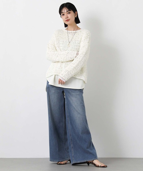 Gready Brilliant(グレディブリリアン)の「テープヤーンハンドボートネックニット(ニット/セーター・レディース・オフホワイト/ブラック/ベージュ・FREE)」の4枚目の写真