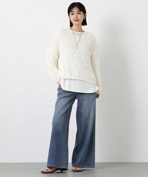 Gready Brilliant(グレディブリリアン)の「テープヤーンハンドボートネックニット(ニット/セーター・レディース・オフホワイト/ブラック/ベージュ・FREE)」の7枚目の写真