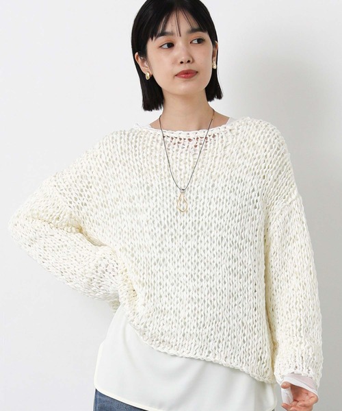 Gready Brilliant(グレディブリリアン)の「テープヤーンハンドボートネックニット(ニット/セーター・レディース・オフホワイト/ブラック/ベージュ・FREE)」の8枚目の写真