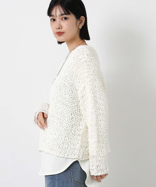 Gready Brilliant(グレディブリリアン)の「テープヤーンハンドボートネックニット(ニット/セーター・レディース・オフホワイト/ブラック/ベージュ・FREE)」の9枚目の写真