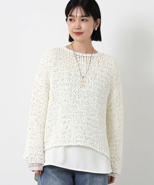 Gready Brilliant(グレディブリリアン)の「テープヤーンハンドボートネックニット(ニット/セーター・レディース・オフホワイト/ブラック/ベージュ・FREE)」の11枚目の写真