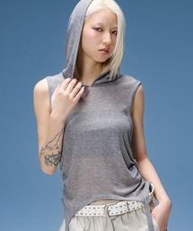 X-girl | SHEER SLEEVELESS RIBBED HOODED TOP(タンクトップ)
