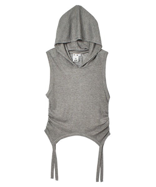 X-girl(エックスガール)の「SHEER SLEEVELESS RIBBED HOODED TOP(タンクトップ・レディース・アッシュ/ブラック・ONE SIZE)」の9枚目の写真