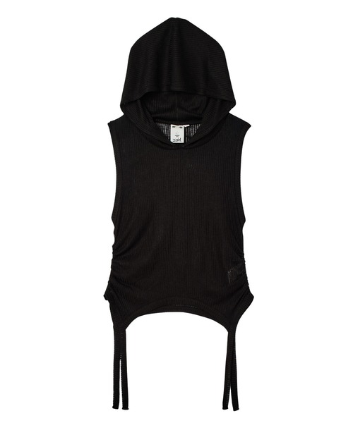 X-girl(エックスガール)の「SHEER SLEEVELESS RIBBED HOODED TOP(タンクトップ・レディース・アッシュ/ブラック・ONE SIZE)」の10枚目の写真