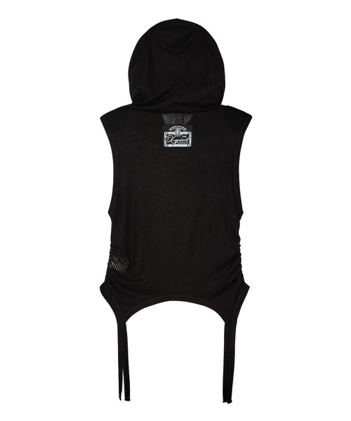 X-girl(エックスガール)の「SHEER SLEEVELESS RIBBED HOODED TOP(タンクトップ・レディース・アッシュ/ブラック・ONE SIZE)」の11枚目の写真