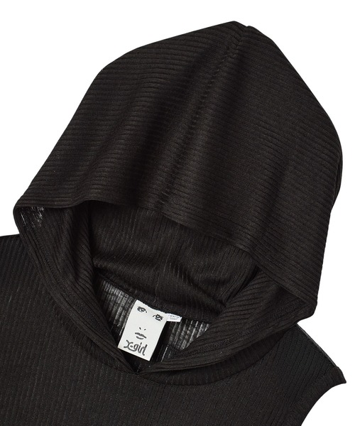 X-girl(エックスガール)の「SHEER SLEEVELESS RIBBED HOODED TOP(タンクトップ・レディース・アッシュ/ブラック・ONE SIZE)」の12枚目の写真